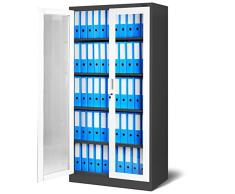 Jan Nowak by Domator24 Aktenschrank C012 Medizinschrank Büroschrank Flügeltürschrank Glasvitrine 4 Fachböden Stahl Abschließbar (anthrazit/weiß), 185 cm x 90 cm x 40 cm