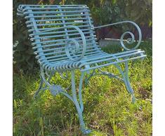 Casa Padrino Schmiedeeisen Gartenstuhl mit Armlehnen Hellblau 65 x 60 cm - Handgefertigte Gartenmöbel im Jugendstil