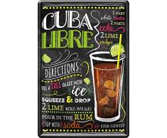 Cuba Libre Cocktail Rezept 20 x 30 cm Haus Bar Party Keller Deko Blechschild 134