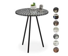 Relaxdays Beistelltisch Mosaik, runder Ziertisch, handgefertigtes Unikat, Mosaiktisch, HxD: 50 x 41 cm, schwarz-weiß