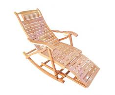 Sun Lounger Schaukelstuhl mit Fußstütze Design - Ergonomische Bequeme Relax-Liege aus Holz für Garten-Patio-Pool-Sauna im Freien, Bambus, Unterstützung 200 kg