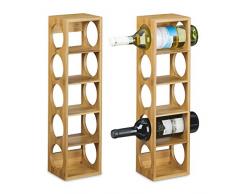 Relaxdays 2X Weinregal Bambus, Flaschenhalter 5 Fächer, Holzregal für Wein, Flaschenregal modern, HxBxT: 53 x 14 x 12 cm, Natur