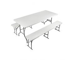 Vanage Gartenmöbel-Set in weiß - Bierzeltgarnitur Fred aus Kunststoff - Bierbank und Biertisch sind zusammenklappbar - 2 Bierbänke und ein Biertisch im Set enthalten