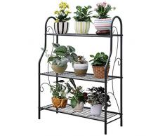 LY77 Blumen-Regal Pflanzen-Ständer 3-lagig trapezförmig Garten Innen Außen Wohnzimmer Balkon Schmiedeeisenregal Schuhregal Lagerregal Bodenständer Pflanzenständer