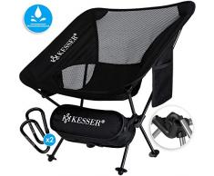 Kesser® Campingstuhl faltbar klappbar tragbar Angel Stuhl Camping Stuhl Faltstuhl bis 120 kg Strandstuhl Angelstuhl Klapphocker mit Getränkehalter kleinem Packmaß, Outdoor Stuhl, Schwarz
