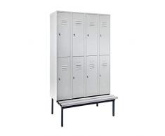 Wolf Halbhohe Garderobenschränke mit Sitzbankuntergestell - 300 mm, 8 Abteile - Vollwand, lichtgrau - Garderobe Garderoben Garderobenbank Garderobenbänke Garderobenschrank Garderobenschränke Schrank Schränke Sitzbank Stahlschrank