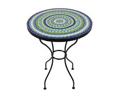 albena Marokko Galerie Marokkanischer Mosaiktisch 60cm rund Gartentisch Bistrotisch Terrassentisch Fliesentisch Mediterraner Tisch (Hiawa blau/türkis/Weiss/grün)