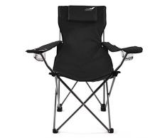 Divero Camping Stuhl Faltstuhl Angelstuhl schwarz Kopfkissen Getränke robust bis 130 kg
