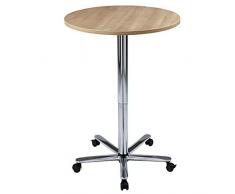 DR-Office Säulenhubtisch rund 80 cm - Meetingtisch Bürotisch stufenlos höheneinstellbar von 72 bis 114 cm - 7 Farben zur Auswahl - Gestell Chrom mit 5 Rollen/Gleitern, Farbe:Eiche