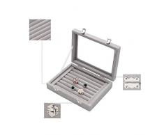 WSDSHH 7 Slots Vitrine Box Ohrring Veranstalter Schmuck Tablett Manschettenknopf Aufbewahrungsvitrine Mit Klarglas Deckel Grau
