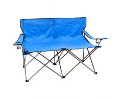 SONLEX Campingbank Faltbank 2-Sitzer Angelstuhl klappbar blau mit Getränkehalter Tragetasche