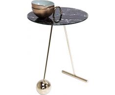 Kare Design Beistelltisch Touch Duo, runder Beistelltisch für das Wohnzimmer mit goldenem Fuß und schwarzer Glasplatte in Marmor Optik Ø46cm (H/B/T) 53 46 46