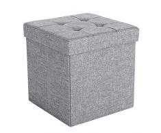 SONGMICS 38 cm Sitzbank Sitzhocker mit Stauraum faltbar Sitzwürfel Fußablage leinen Hellgrau LSF37H