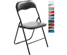 CLP Klappstuhl Felix Gepolstert I Küchenstuhl Mit Metallgestell I Kunstleder PVC Sitz Gepolstert I Besucherstuhl Klappbar schwarz/schwarz