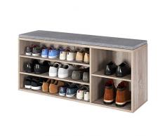 Homfa Sitzbank mit Sitzkissen Schuhregal braun Schuhtruhe aus Holz Schuhablage mit 3 Etagen Schuhbank für Flur 105x30x48cm