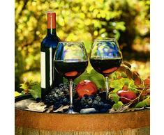 Artland Echt-Glas-Wandbild Deco Glass Sandralise Gläser Rotwein auf einem alten Fass mit Herbstblättern Ernährung & Genuss Getränke Wein Fotografie Grün A7JN