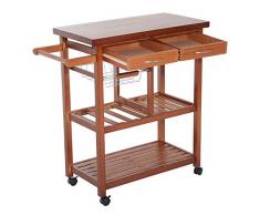 HOMCOM Küchenwagen Servierwagen Küchentrolley Küchenrollwagen Bestelltisch mit Ablage Korb Weinflaschenhalter aus Holz 81 x 38 x 85,5 cm