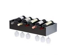 HUO Weinregal Zur Wandmontage Becherhalter Aus Champagnerglas Regal Kann 5 Flaschen Wein Halten 6 Becher (Color : Black)