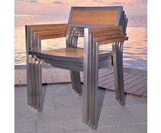 Teako Design Stapelstuhl Endine Edelstahl Teak unbehandeltes Massivholz Teakholz Wetterfest Gartenstuhl Terrassenstuhl