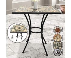 Jago Mosaiktisch - quadratisch, Stahl, 60x60cm, Creme-Schwarz-Weiß - Balkontisch, Gartentisch, Bistrotisch, Beistelltisch, Balkonset, Bistroset, Mosaikmöbel für Terasse