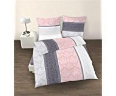 Soma Biber Bettwäsche 2 teilig Bettbezug 135 x 200 cm Kopfkissenbezug 80 x 80 cm Hellgrau Rosa Quarz Paisley