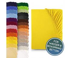 Premium Spannbettlaken mit Gummizug für Wasserbetten Boxspringbetten Übergröße Jersey Matratzenbezug Bettbezug Baumwolle Elastan Laken Wasserbettbezug 180-200 x 200-220 cm | Zitrone