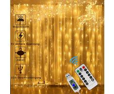 LED Lichtervorhang 3m*3m,2019 Neuestes USB 300LEDs Lichterkette mit 8 Modi Fernbedienung IP65 Wasserdicht LED Lichterketten Vorhang für Hochzeit, Weihnachten, Partydekoration, Innenbeleuchtung