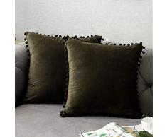 HANDE Kissenbezüge Kissenhülle Sofakissenbezug Decorations Samt Einfarbig mit Pompoms Dekorative für Weihnachten Sofa Schlafzimmer Büro Auto 2er Set