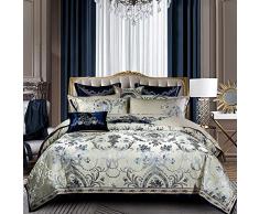 Wenhu Blaue Farbe Europa königliche Bettwäsche-Sets Königin King Size Satin Jacquard Bettbezug Bettdecke Bettwäsche Set Pillowsham,King Size 4pcs