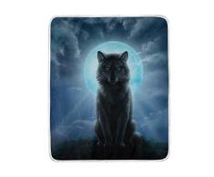 Übergroße Tagesdecke mit blauem Mond und Wolfsmotiv für Couch, Sofa, Polyester, King-Size-Betten, Heimdekoration, Schlafzimmer, Bettdecke, für Sofa, Polyester, mehrfarbig, 50x60