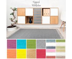 Handweb Flicken-Teppich aus Baumwolle | Geflochtene Indische Fleckerl Kelim Teppiche fürs Wohnzimmer, Küche, Schlafzimmer, Bad oder Flur Läufer| Einfarbig Bunt (Grau, 60 x 120 cm)