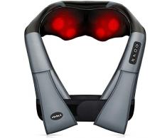 Massagegerät Elektrisch 4D Nackenmassagegerät mit Wärmefunktion und Gürtel für shiatsu Schulter Fuß Rücken Massagekissen 3 Geschwindigkeit 1.2m Kfz Ladekabel von ELEHOT (black)