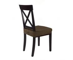 SCHEFFLER-Home Jara Sitz-Hussen 2 Stück, Stretch-Stoff Stuhl-Sitz-Bezug, bi-elastische Schutz-Husse, Moderne Abdeckung mit Gummiband - Braun