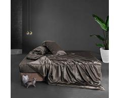 THXSILK Seidenbettwäsche Set 2 teilig, Bettbezug 135 x 200 cm und 80 x 80 cm Kissenbezug, Hypoallergen 19 Momme Maulbeerseide Bettwäsche, Ultra Weich und Glatt, Holzkohle