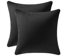 DEZENE Kissenbezug, 2er-Pack, Dekorative Kissenbezüge aus solidem, weichem Samt, Kissenbezüge mit Akzent, Euro-Kissenbezüge für Bauernhäuser, Couch, Sofa, Kinder, Innen & Außen, 40 x 40 cm, Schwarz