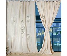 Aparty4u Große Leinenvorhänge, Floral Cotton Crochet Tape Top Vorhänge Schlafzimmer Blackout Panels für Fenster 175 x 255cm