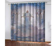 LOVEXOO Verdunkelungs Vorhang Engel & Jesus 140B x H175cm Gardinen Blickdicht Verdunkelungsvorhänge mit Ösen Wärmeschutz & Geräuschreduzierung für Zimmer - 2 Stücke
