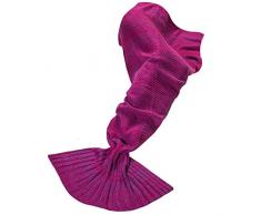Feluna Meerjungfrau Kuscheldecke Wolldecke Flossen-Decke Wohndecke Tagesdecke Strickdecke; Pink Rot