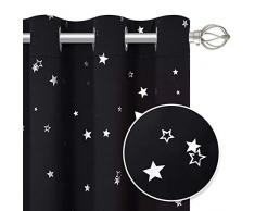 PONY DANCE Thermo Gardinen Schlafzimmer - Blickdichter Vorhang Sterne Vorhänge Kinderzimmer Gardinen Blickdicht Ösenschal, 2er Set H 160 x B 132 cm, Schwarz