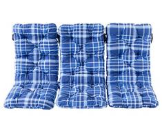 Ambientehome 3er Set Hochlehner Auflage Kissen Hanko Maxi, kariert blau, ca 120 x 50 x 8 cm, Rückenteil ca 70 cm, Polsterauflage