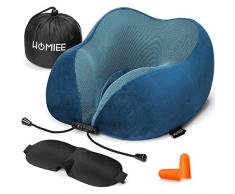 HOMIEE Reise Nackenkissen, Orthopädisches Nackenkissen, Schlafen Memory Foam Stoff Ergonomisches Nackenstützkissen für optimalen Komfort durch Beste Memory Foam Technologie (Blau)