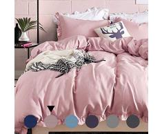 AShanlan Kinder Bettwäsche 135x200cm Rosa mit Rüschen 2-teilig Microfaser Bettbezug Kopfkissenbezug Mädchen Jugendliche Teenager Einzelbett