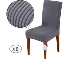 LUOLLOVE Stuhlhussen, Stretch Abnehmbare Waschbar Stuhlbezug für Esszimmerstühle,Stretch Stuhl Mit Gummiband für Esszimmer(6er,Grau)