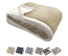 JEMIDI Kuschel Lammflor Kuscheldecke SCHWER!! Sherpa Wohndecke Sofadecke Felldecke Kuschel Couchdecke Woll Decke (220cm x 180cm, Beige)