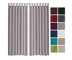 Beautissu 2er Set Gardine Blackout-Vorhang Amelie Schlaufen 140x245 cm blickdichter Schlaufenschal - Verdunklungsgardine Schlaufenaufhängung Grau