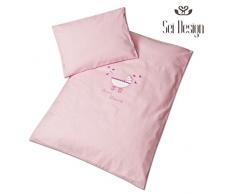 Hochwertige Sei Design Kinderbettwäsche 2 Tlg. Babybettwäsche passend zu Kinderwagenset: Bettdeckenbezug 60x80 + Kopfkissenbezug 30x40 (Bettwäsche 2Tl. rosa)