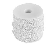 Zerodis Künstliche Perlen Perlenschnur Kunstperle Perlengirland für Armband Vorhang Hochzeit Weihnachten Dekor Beige Weiß 40m/Rolle 4mm(Weiß)