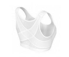 Qishun Frauen Rückenstütze Haltungskorrektur Drahtloser BH Verstellbarer Frontverschluss, Kompletter Komfort Sport Yoga Schlaf-BH ohne Polsterung (Weiß, Large)