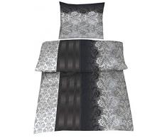 4-Teilig Hochwertige Biber Bettwäsche schwarz/grau/silber 100% Baumwolle mit Reißverschluss 2x135x200 + 2x80x80 cm