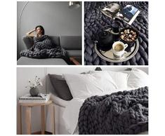 GLITZFAS Gestrickte Decke, Grobe Strickdecke Wolle Garn Arm Stricken werfen Super große klobige Stricken Decke Haustier Bett Stuhl Sofa Yoga Matte Teppich (Dunkelgrau,120 * 180cm)
